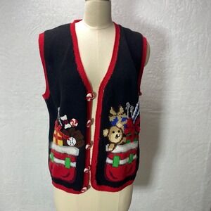 VTG Eagle's Eye 90's Knit Christmas Vest Elf Sant's Workshop Ugly Sweater Medium